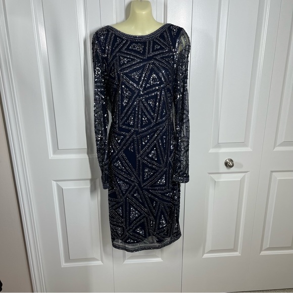 Aidan Mattox Beaded Cocktail Dress Long Sleeve Size Women's 14 - Picture 5 of 15